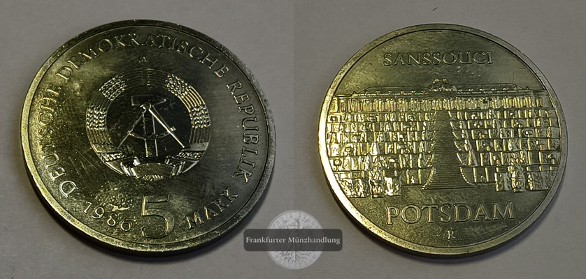 DDR 5 Mark 1986 Sanssouci  FM-Frankfurt Nickel-Messing   