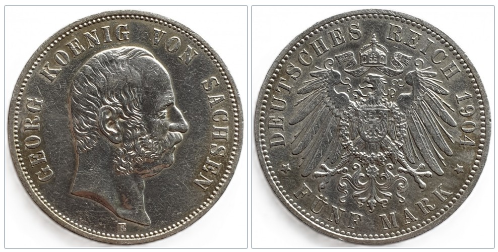  Kaiserreich 5 Mark 1904 E Georg König Sachsen Silber Münze   