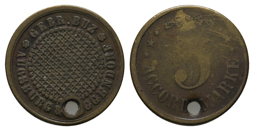  Bayern, Augsburg & Deggendorf Geb. Buz, 5 Accord Marke (gelocht); Menzel 973.3   