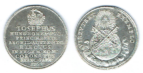  SZAIVERT RDR ÖSTERREICH JOSEPH II. FRANKFURT KRÖNUNG JETON AR 1764   