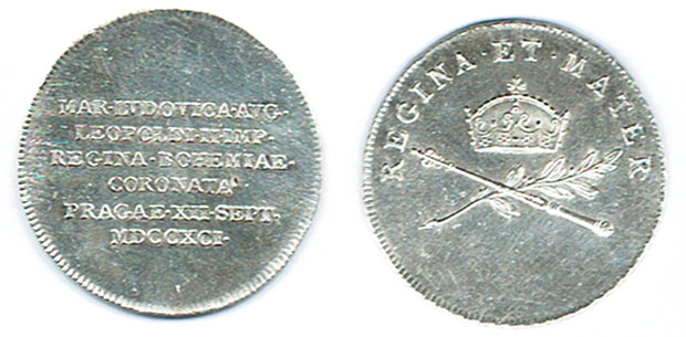  SZAIVERT RDR ÖSTERREICH LEOPOLD  II. MARIA LUDOVICA PRAG KRÖNUNG JETON AR 1791   