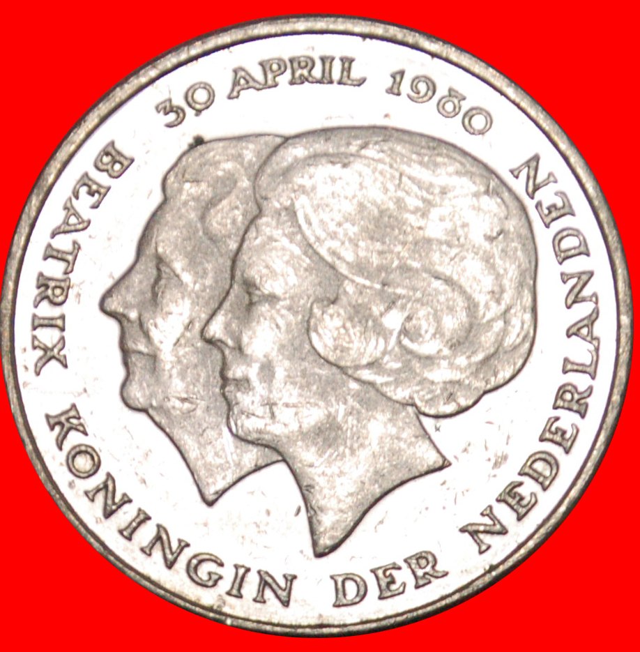  Ⰿ TWO QUEENS: NETHERLANDS ★ 1 GULDEN 1980! MINT LUSTRE!★LOW START ★ NO RESERVE!   