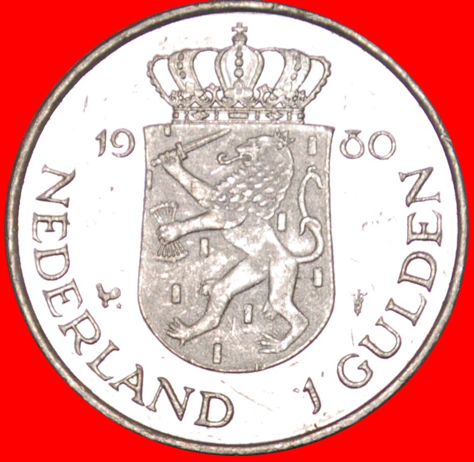  Ⰿ TWO QUEENS: NETHERLANDS ★ 1 GULDEN 1980! MINT LUSTRE!★LOW START ★ NO RESERVE!   