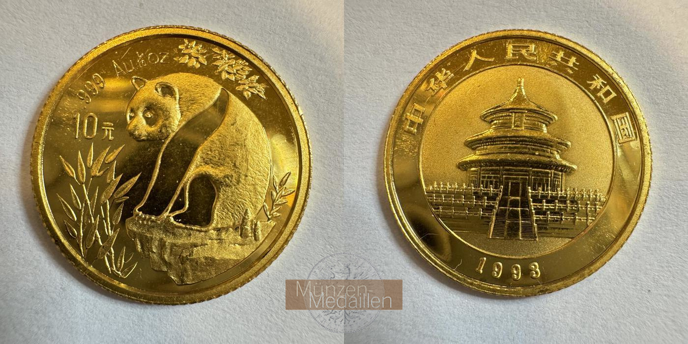 China KM#474 MM-Frankfurt Feingold: 3,11g 10 Yuan (Panda) 1993 