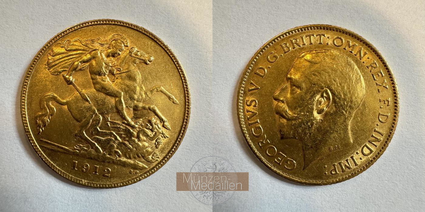  UK 1/2 Sovereign George V 1912 (1911-18) MM-Frankfurt KM#819 Feingold: 3,66g   