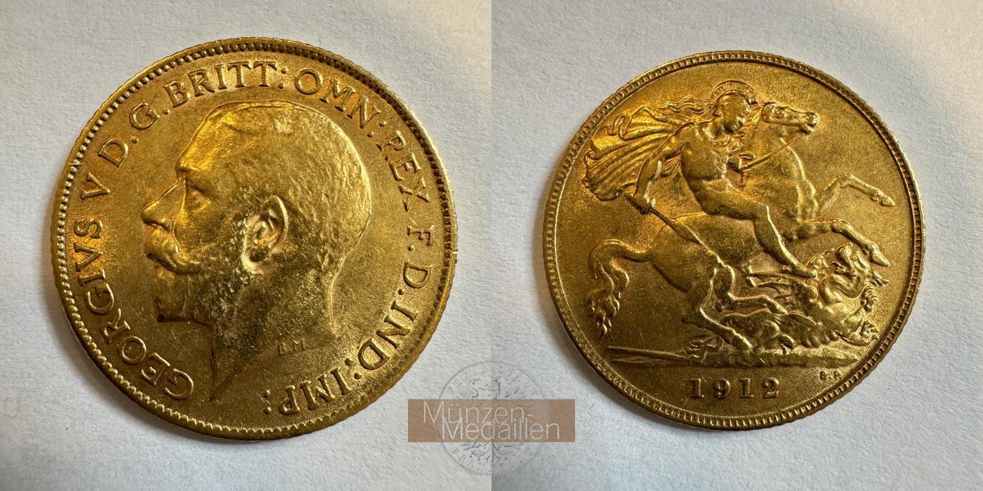  UK 1/2 Sovereign George V 1912 (1911-18) MM-Frankfurt KM#819 Feingold: 3,66g   