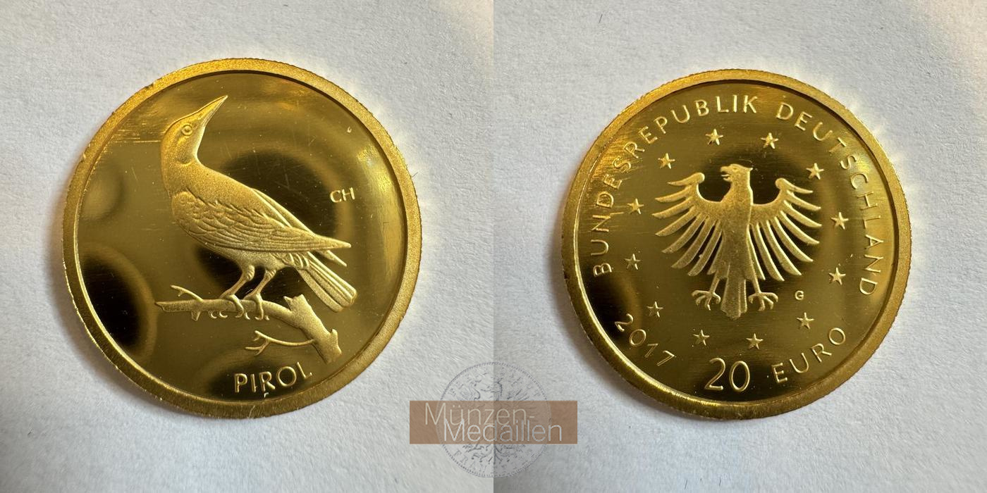 BRD 20 Euro MM-Frankfurt Feingold: 3,89g Einheimische Vögel - Pirol 2017 G 
