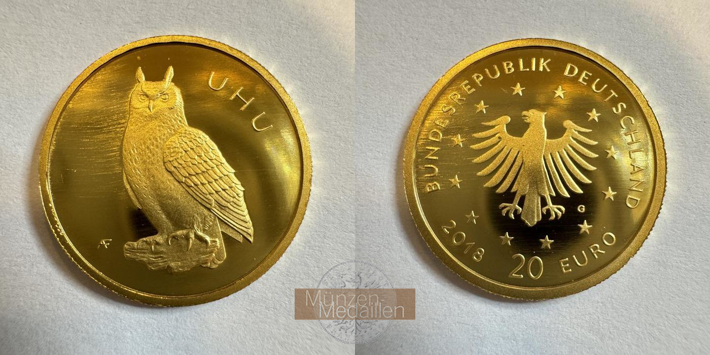BRD  20 Euro MM-Frankfurt Feingold: 3,88g Einheimische Vögel - Uhu 2018 G 