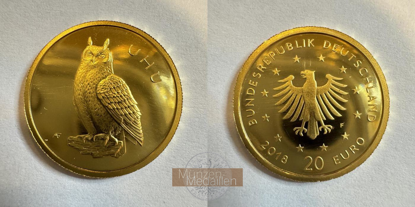 BRD  20 Euro MM-Frankfurt Feingold: 3,88g Einheimische Vögel - Uhu 2018 F 