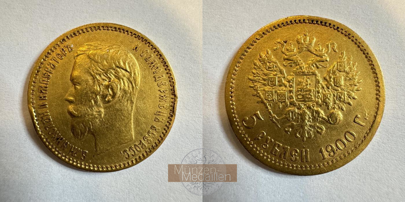  Russiland, Zar Nikolaus II. 1894-1917. 5 Roubles/Rubel 1900.  MM-Frankfurt  Y#62  Feingold: 3,87g   