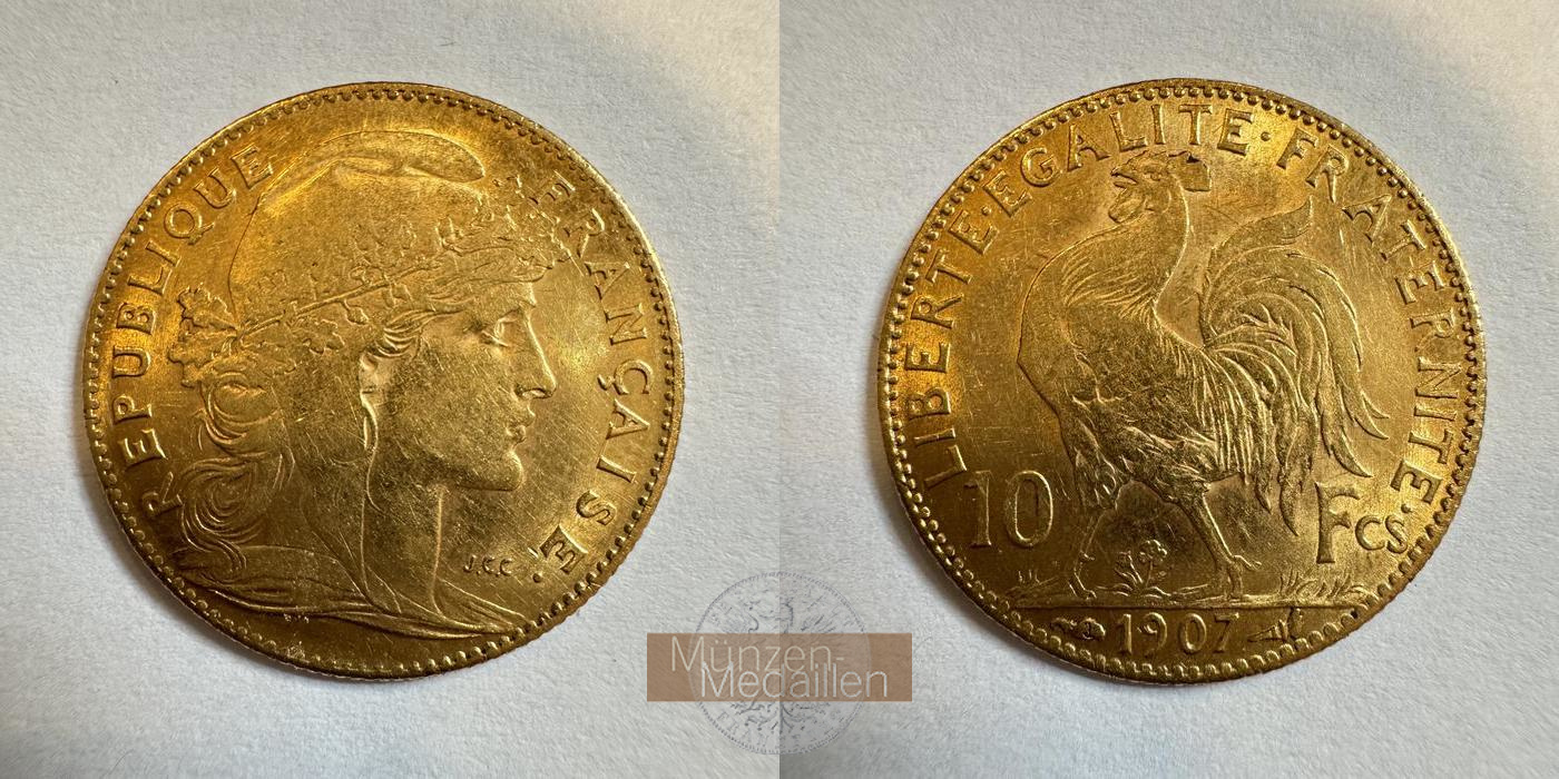  Frankreich 10 Francs 1907 (1899-1914) MM-Frankfurt KM#846 Feingold: 2,903g   