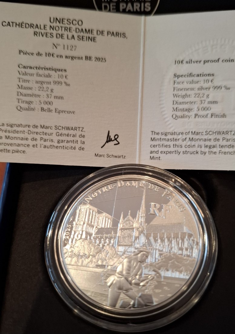  Frankreich 10 Euro Silber BE pp 2025 Kathedrale Notre Dame Paris UNESCO Weltkulturerbe   