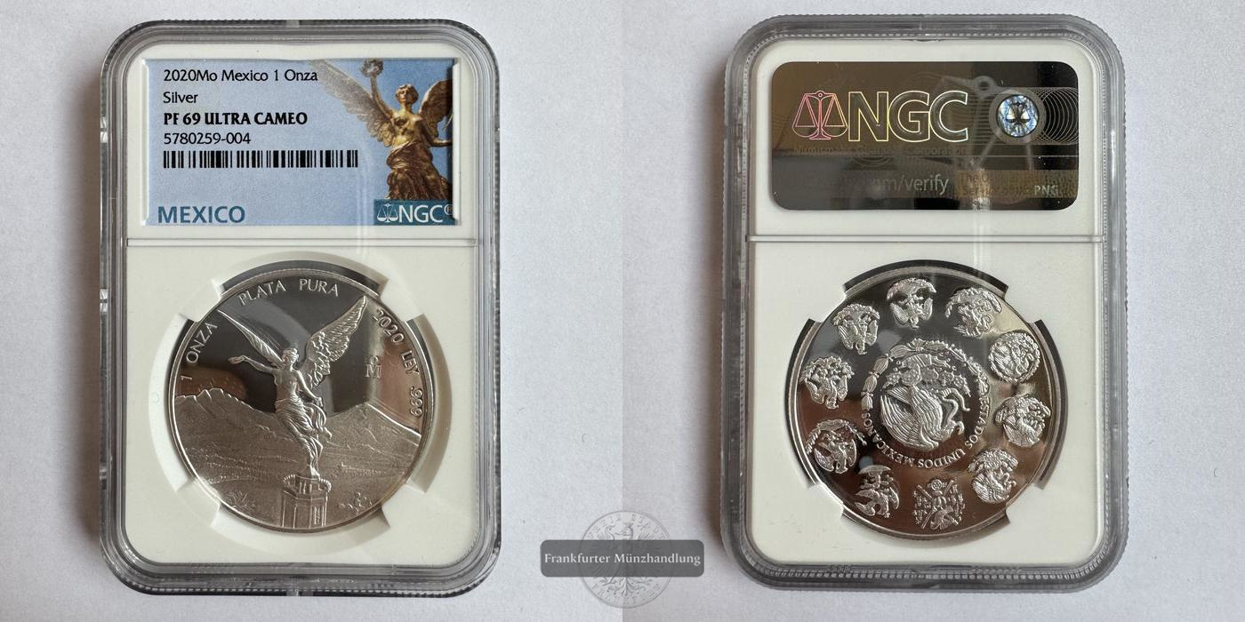  Mexico / 1 Onza Libertad Plata Pura 2020 PF 69 NGC Graded FM-Frankfurt KM#639 Feinsilber: 31,06   