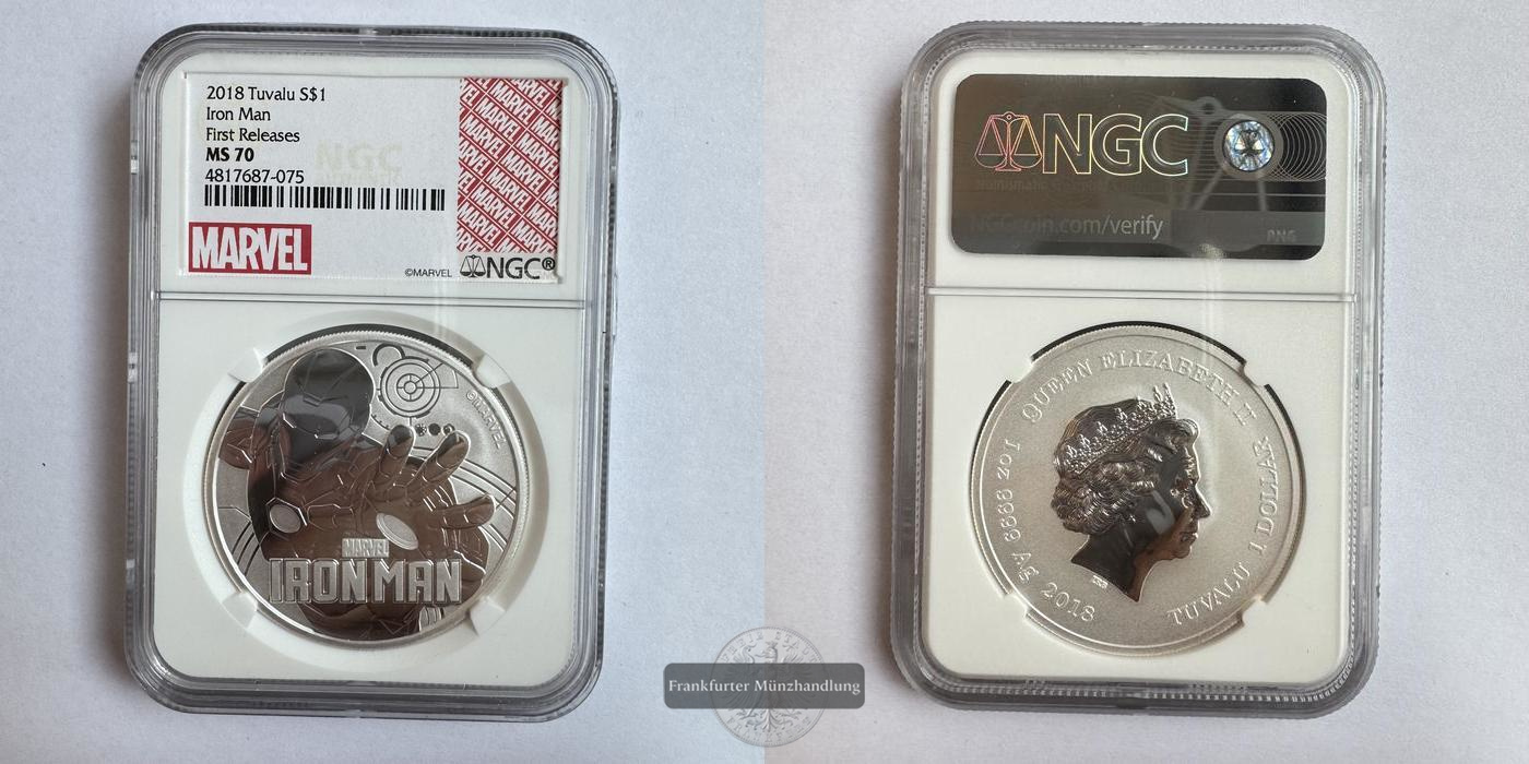  Tuvalu / 1 Dollar (Iron Man) 2018 MS 70 NGC Graded FM-Frankfurt KM#398 Feinsilber: 31,1g   