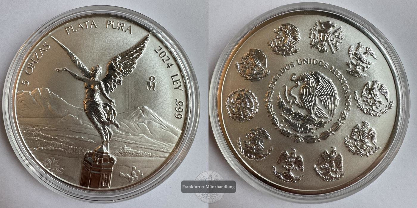  Mexiko / 5 Onzas Libertad 2024 (1996-2024) Reverse Proof FM-Frankfurt KM#615 Feinsilber: 155,5g   