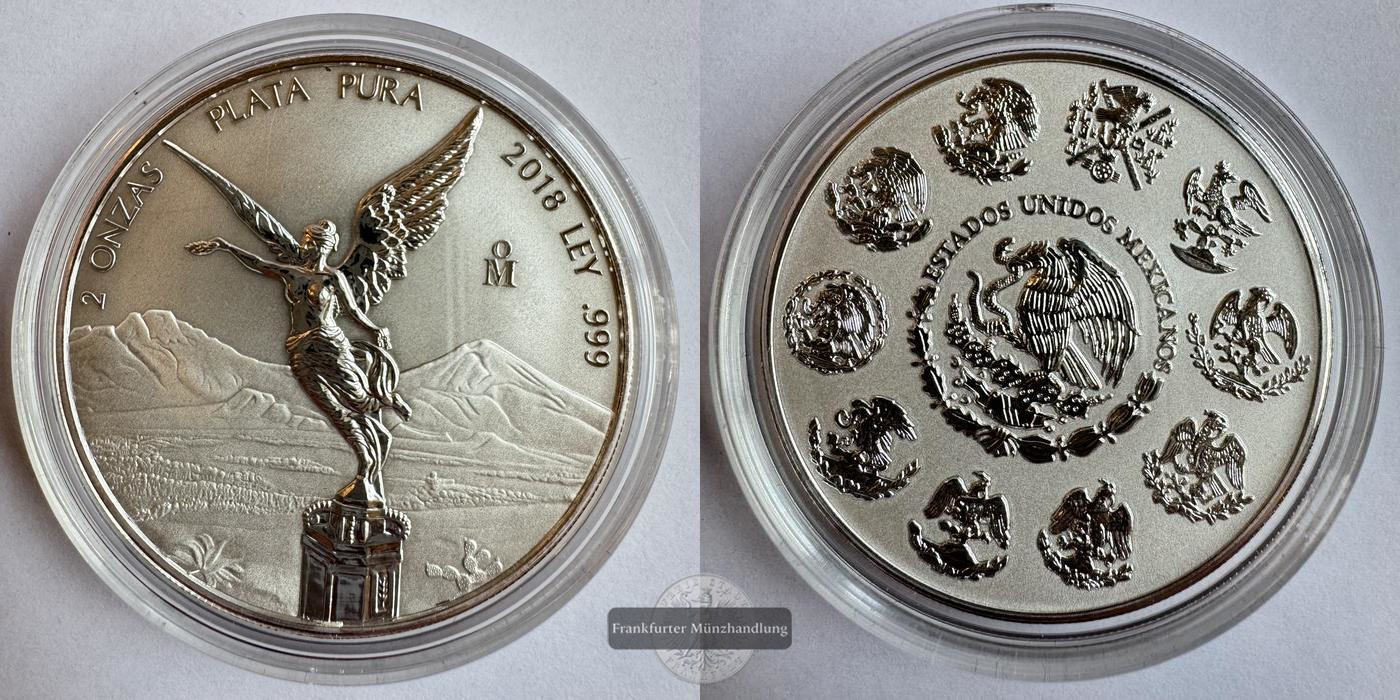  Mexiko / 2 Onzas Libertad 2018 (1996-2025) Rev. Proof FM-Frankfurt KM#614 Feinsilber: 62,2g   