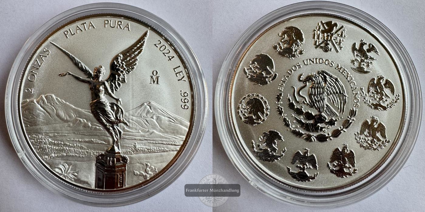  Mexiko / 2 Onzas Libertad 2024 (1996-2025) Reverse Proof FM-Frankfurt KM#614 Feinsilber: 62,2g   