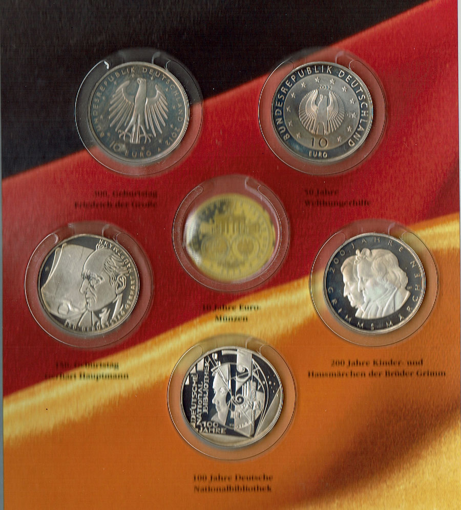  SZAIVERT EUROPA BUNDESREPUBLIK DEUTSCHLAND GEDENKAUSGABEN 2012 10 EURO OHNE GOLDMÜNZE   