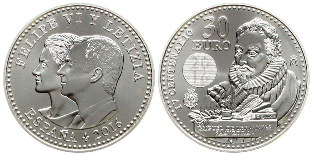  Spanien: 30 € 2005, Felipe VI. und Letizia, auf Miguel de Cervantes, stgl! näheres unten!   