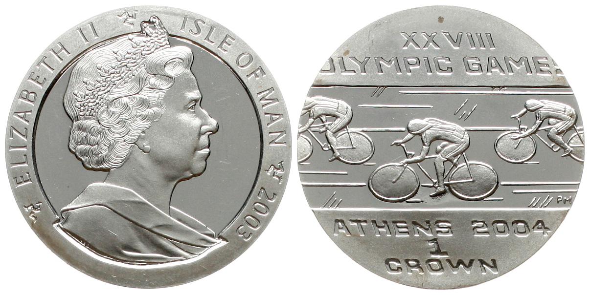  Insel Man: 1 Crown 2003, Elisabeth II., 1952-2022, Olympia Athen 2004, Radsport pp, näheres unten!   