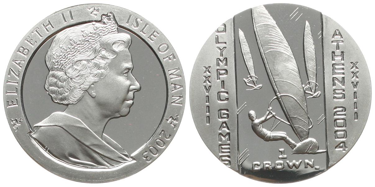  Insel Man: 1 Crown 2003, Elisabeth II., Olympia Athen 2004, Surfen pp, siehe unten!   