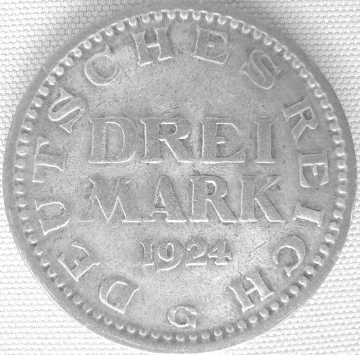  3 Mark 1924 G, J 312 Ag 500 7,5 g fein   