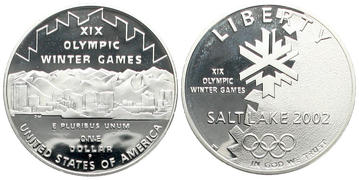  USA: 1 Dollar 2002, Winterolympiande in Salt Lake City, stgl, näheres unten!   