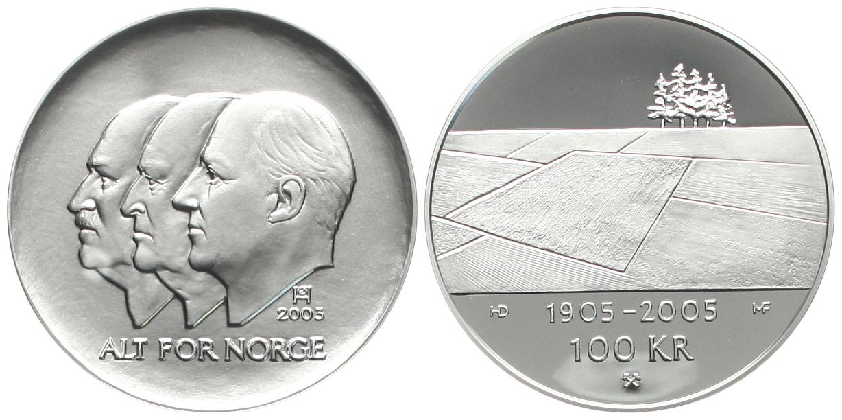  Norwegen: Harald V., 100 Kroner 2003, Infomationen siehe unten! 1 Unze Feinsilber!   