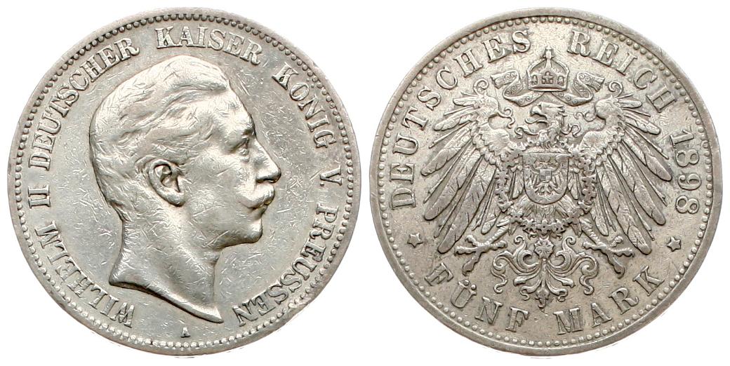  Preussen: Wilhelm II., 5 Mark 1898 A   