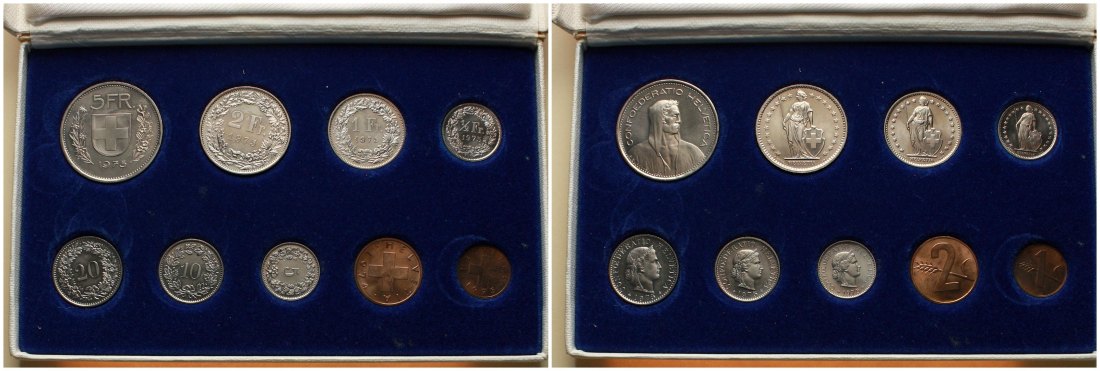  Schweiz: Kursmünzensatz von 1975 im Originaletui der Schweizerischen Bankgesellschaft   