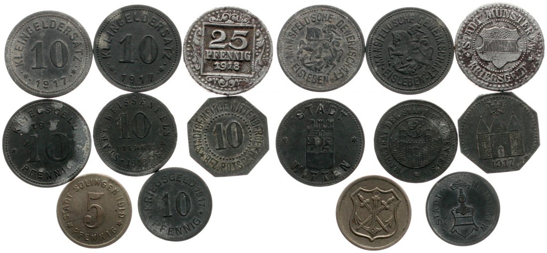  Deutschland. Lot von 8 x Notgeld 1917-1919, siehe Bilder!   