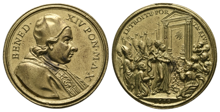  Medaille 1750; BENED XIV PON.M.A.X; Guß, vergoldet; 13,45 g ; Ø 34,9 mm   