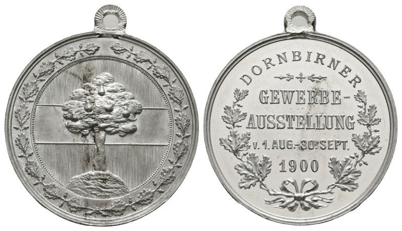  Medaille 1900; Dornbirner Gewerbeaustellung; Zinn, gehenkelt; 18,83 g ; Ø 40 mm   