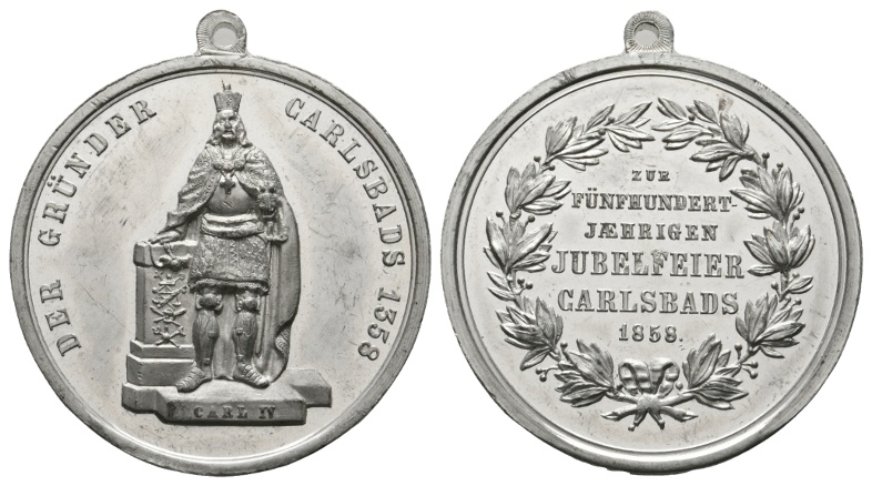  Medaille 1858; Carlsbad; Zinn, gehenkelt; 17,57 g ; Ø 41,5 mm   