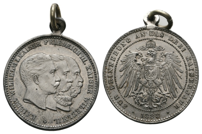  Medaille 1888; Hessen Kassel; Zinn, tragbar; 8,85 g ; Ø 30,3 mm   