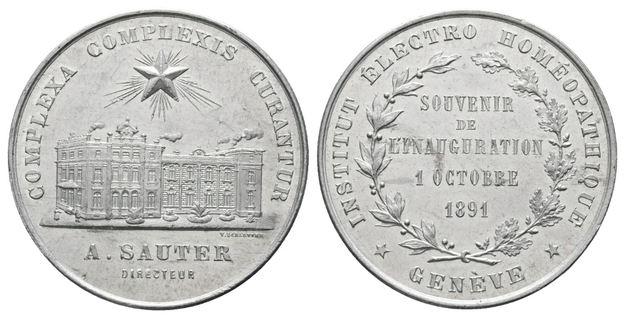  Medaille 1891;  Einweihung Institut Électro Homéopathique in Genf; Alu; 5,64 g ; Ø 37 mm   