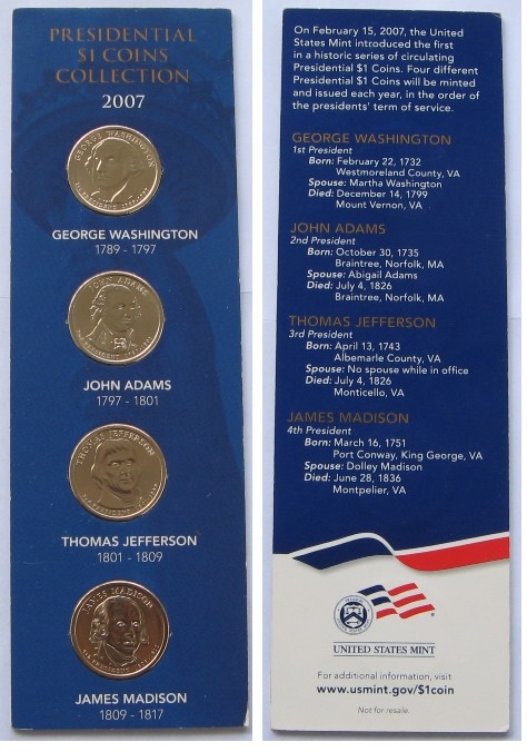  2007, USA, Mint Set/Blister - Presidential $ 1 coins   