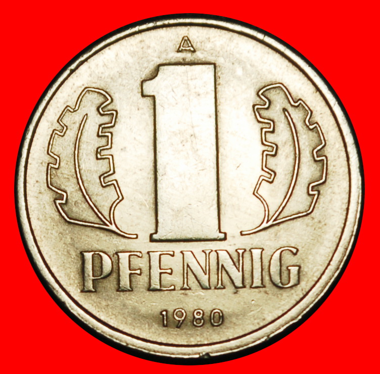 Ⰿ HAMMER AND COMPASS (1960-1990): GERMANY ★ 1 PFENNIG 1980A! DIES IV D! LUSTRE★LOW START★NO RESERVE!   