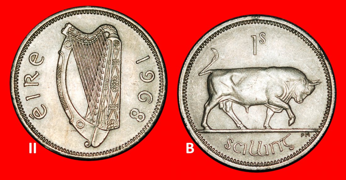  Ⰿ GREAT BRITAIN (1928-1968): IRELAND★1 SHILLING 1968 BULL! DISCOVERY COIN! UNC★LOW START★NO RESERVE!   