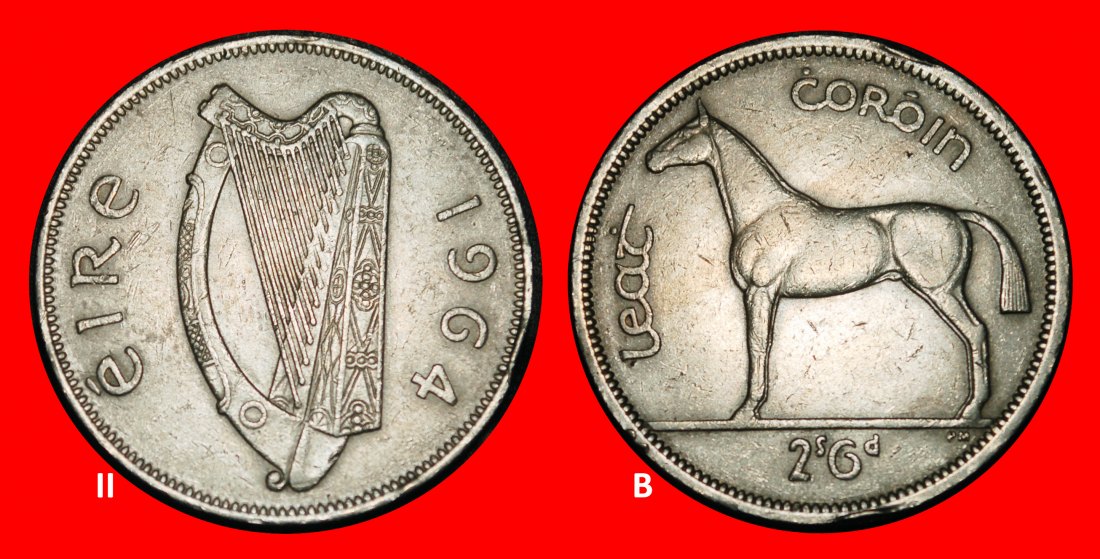  Ⰿ GREAT BRITAIN (1928-1968): IRELAND ★ 1/2 CROWN 1964 HORSE! DISCOVERY COIN!★LOW START★NO RESERVE!   