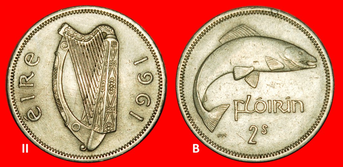  Ⰿ GREAT BRITAIN (1928-1968): IRELAND★2 SHILLINGS-FLORIN 1961 SALMON! DISCOVERY★LOW START★NO RESERVE!   