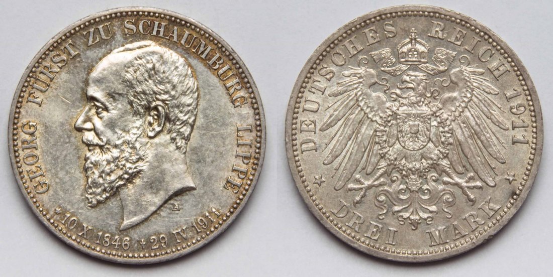  Kaiserreich Schaumburg-Lippe 3 Mark Georg stgl. PRACHTSTÜCK   