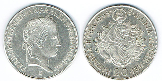  SZAIVERT KAISERREICH ÖSTERREICH UNGARN FERDINAND I. 20 KREUZER 1848 B KREMNITZ   