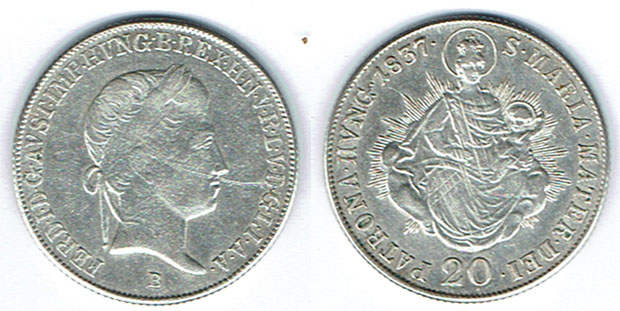  SZAIVERT KAISERREICH ÖSTERREICH UNGARN FERDINAND I. 20 KREUZER 1837 B KREMNITZ   