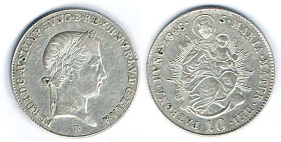  SZAIVERT KAISERREICH ÖSTERREICH UNGARN FERDINAND I. 10 KREUZER 1848 B KREMNITZ   