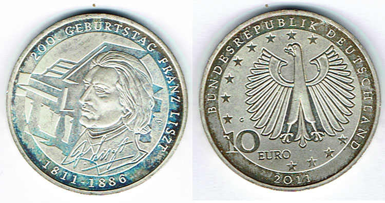  SZAIVERT BUNDESREPUBLIK DEUTSCHLAND EUROWÄHRUNG FRANZ LISZT 200. GEBURTSTAG 10 EURO   