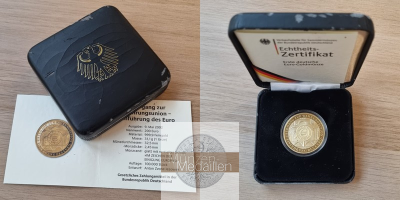  Deutschland 200 Euros 2002 G MM-Frankfurt Feingold: 31,1g   