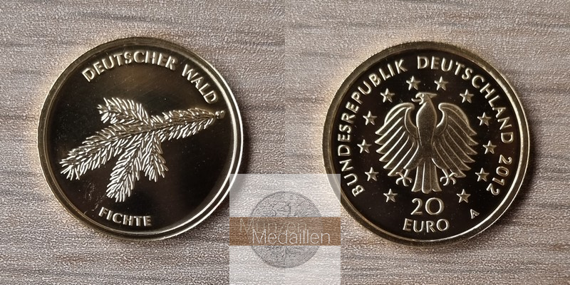 BRD   20 Euro  2012 A MM-Frankfurt  Feingold: 3,89g German Forest - Spruce Tree  