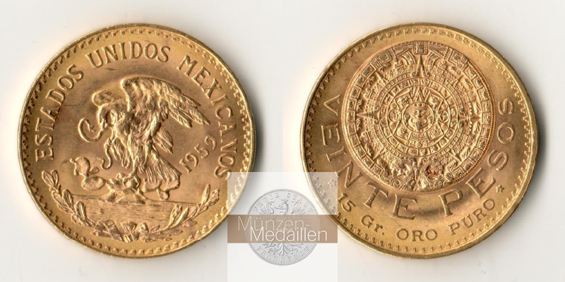 Mexiko MM-Frankfurt Feingold: 15g 20 Pesos 1959 