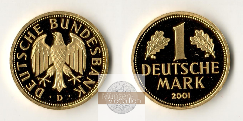 BRD   1 Mark  2001 D MM-Frankfurt   Feingold: 12g Goldene Abschiedsprägung der Deutschen Bundesbank 